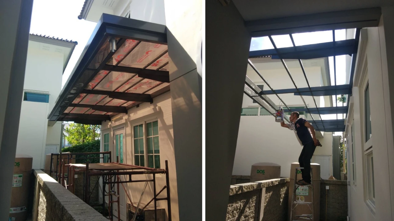 งานหลังคากันสาดหน้าบ้าน และกันสาดข้างบ้าน ปทุมธานี ขนาด ด้านหน้า 1.8x8.2 ม., ข้างบ้าน 5.7x2.0 ม. # 2
