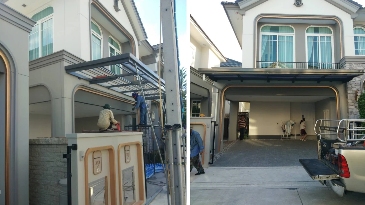 งานหลังคากันสาดหน้าบ้าน และกันสาดข้างบ้าน ปทุมธานี ขนาด ด้านหน้า 1.8x8.2 ม., ข้างบ้าน 5.7x2.0 ม. # 3